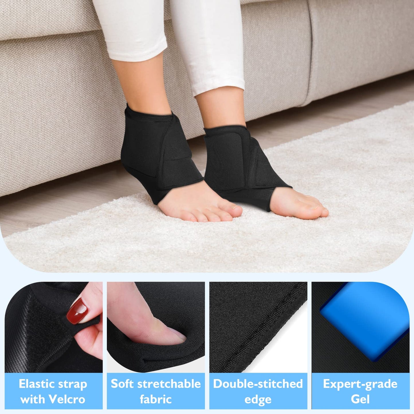 Ice Pack for Pain Relief, Adjustable Ankle Gel Ice Wrap for Heel Pain, Dry Cracked Heels, Sprain, Sports Injuries 1 Pcs