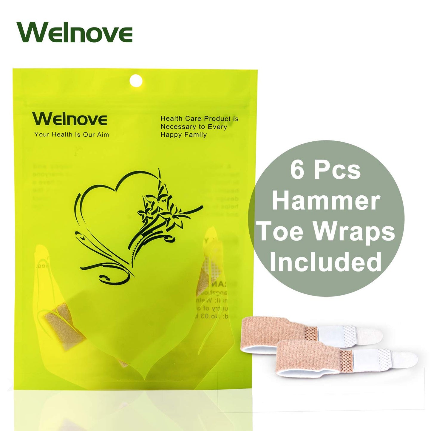 Welnove Corrector para Dedos en Martillo – Férulas y Vendajes Almohadillados, 6 Piezas