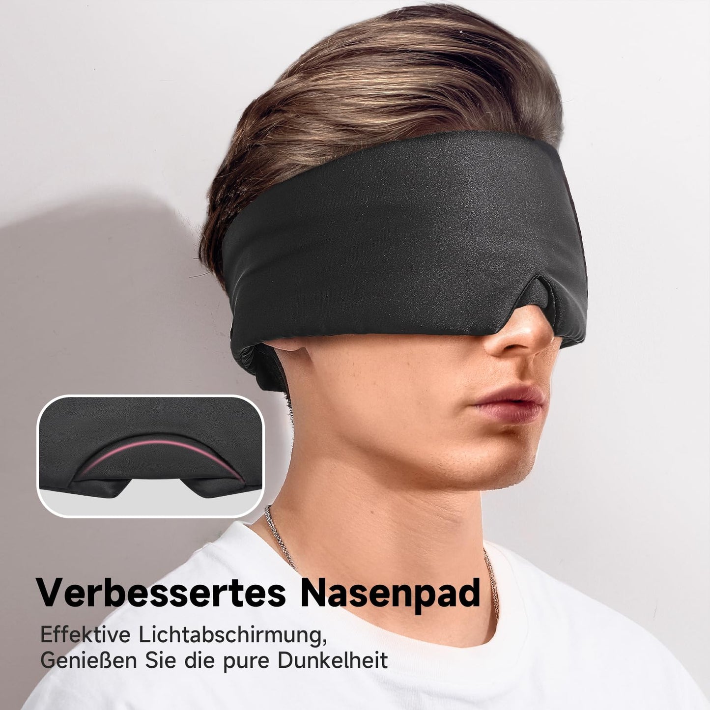 Umisleep Soft Sleep Mask, Upgraded 3D Nose Pads, Breathable Eye Mask with Wide Adjustable Band for Men and Women (Black)