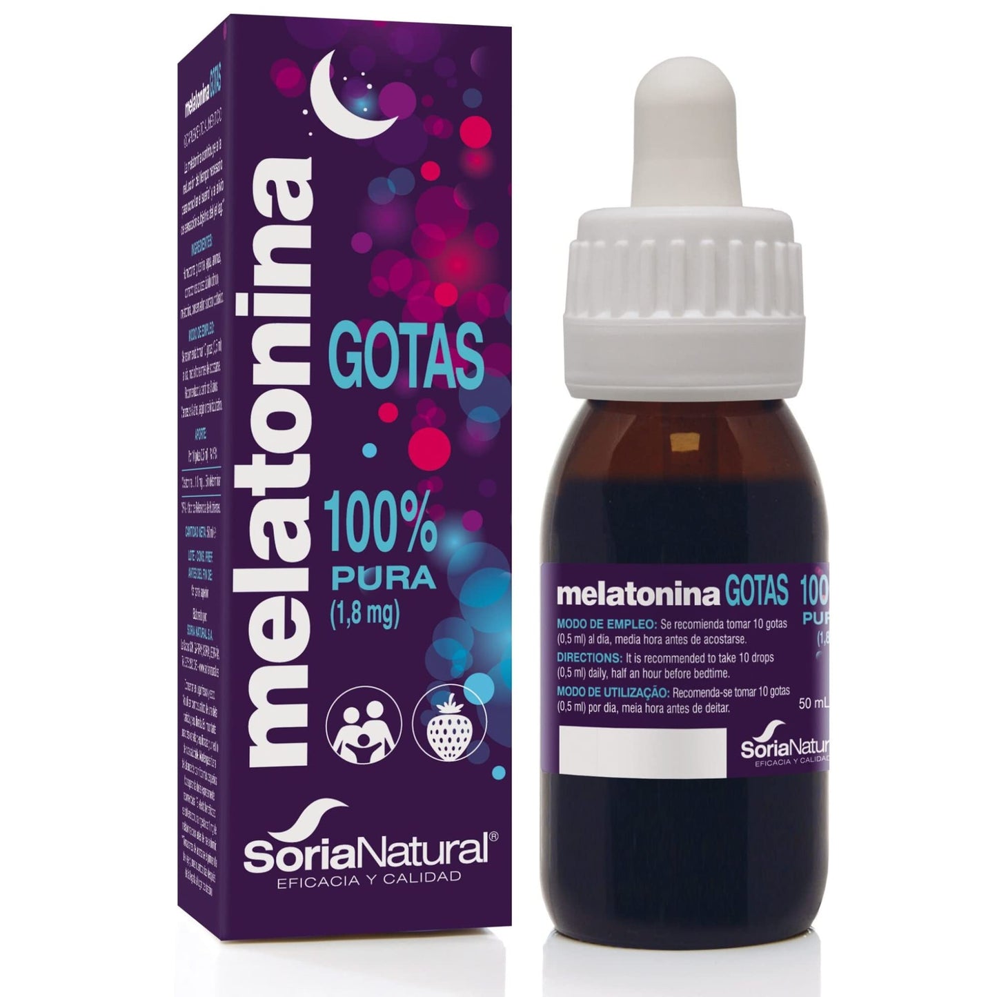 Soria Natural Melatonina Pura Gotas 1.8 mg - Sueño Profundo y Reparador, 50 ml