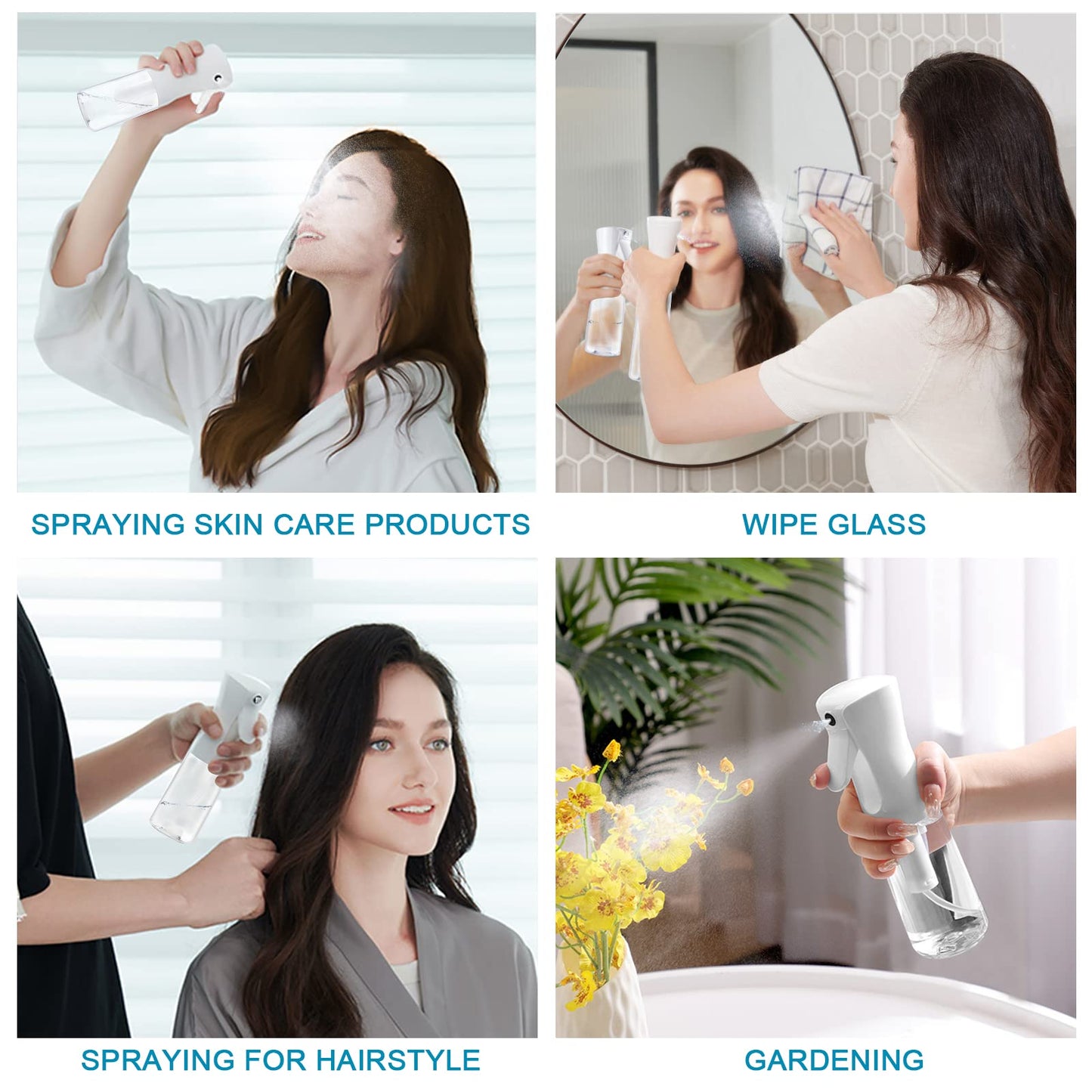 URAQT Hairdressing Water Spray Bottle, 200ml Fine Mist Continuous Sprayer, Refillable Hair Spray Bottle, Empty Spray Bottles for Hair Styling, Plants, Pets, Cleaning (White)