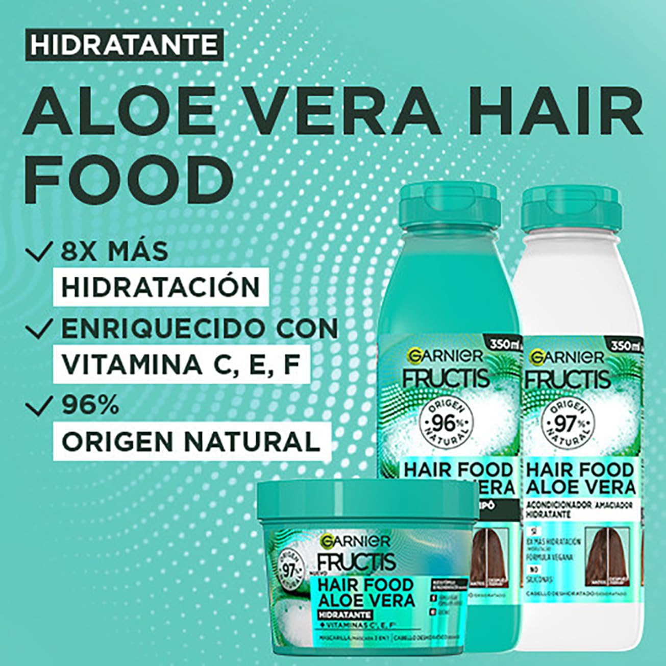 Garnier Fructis Pack Hair Food Aloe Vera with Shampoo, Conditioner and Mask for Dry Hair, Detangles and Moisturizes