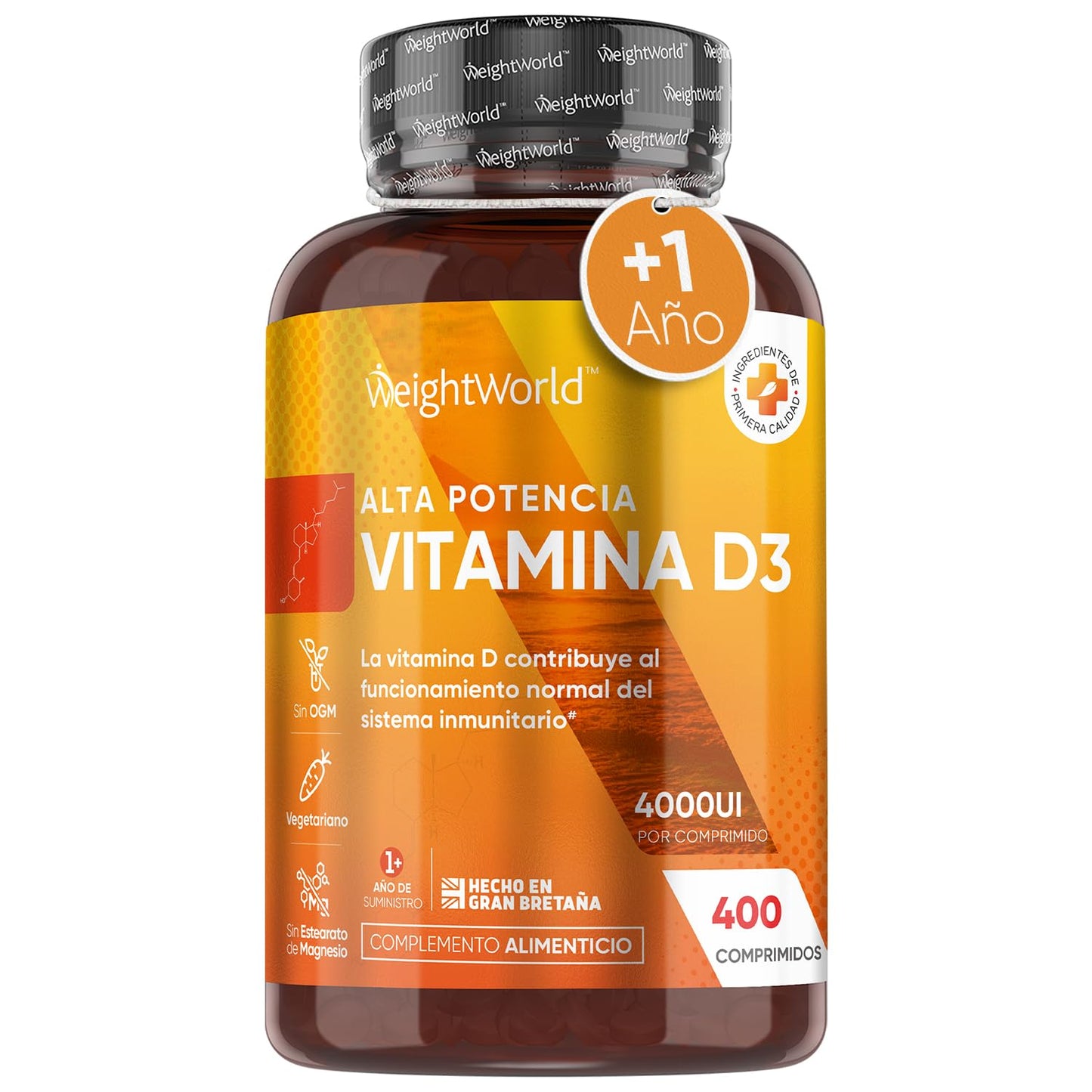 Vitamin D3 4000 IU - 400 Tablets for Immune System, Bones and Joints - Natural Cholecalciferol Vitamin Supplement for +1 Year Supply, Vegetarian, Non-GMO and Gluten Free