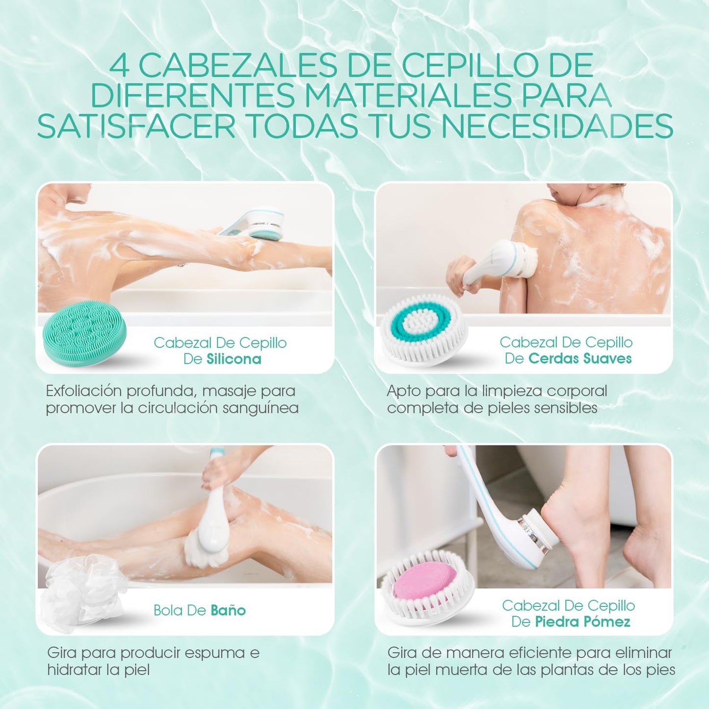 VOYOR Cepillo Corporal Eléctrico 4 en 1 – Limpieza y Exfoliación Total