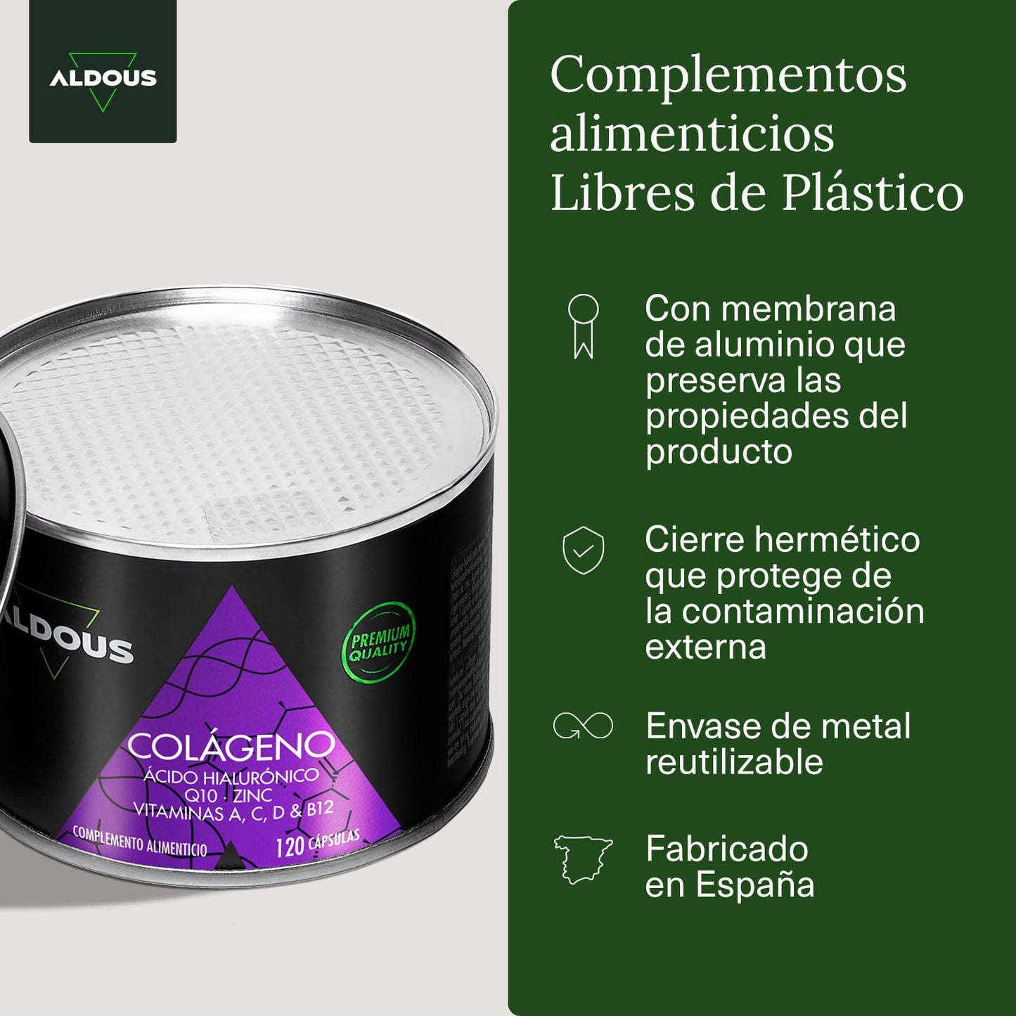120 Collagen Capsules with Hyaluronic Acid + Coenzyme Q10 + Vitamins A, C, D and B12 + Zinc | Energy and Strong Joints | Hydrolyzed Collagen | 750mg | Made in Spain