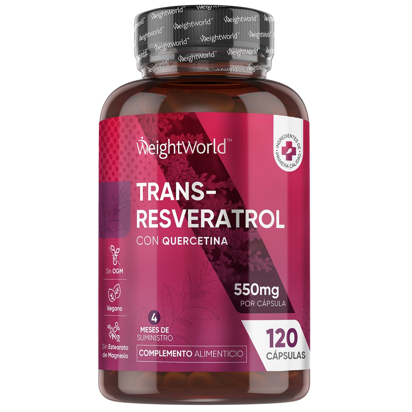 Trans Resveratrol with Quercetin 550mg - 120 Capsules - 98% Natural Source of Antioxidants from Japanese Knotweed and Sophora Japonica - 4 Month Supply - Vegan Friendly and Gluten Free