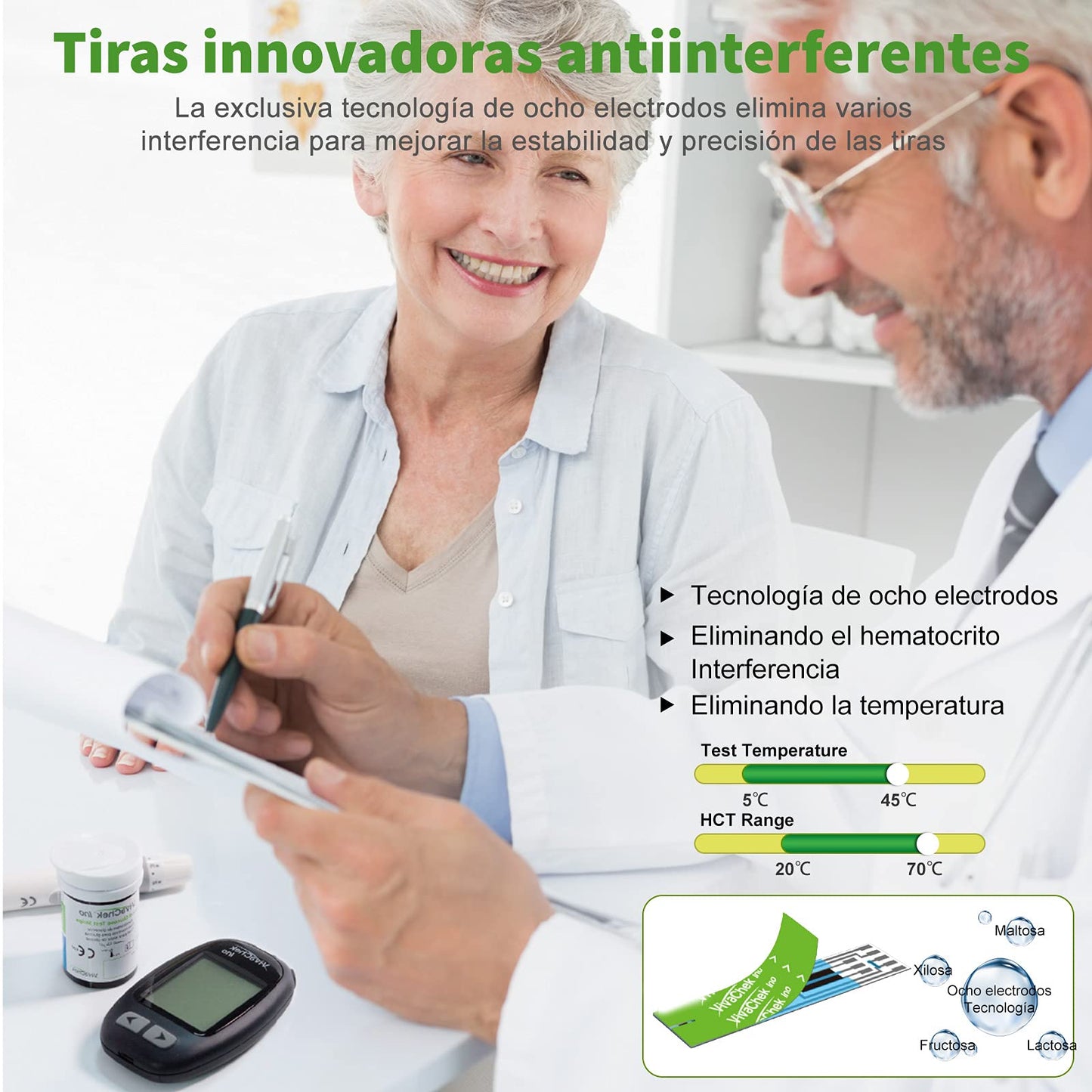 Medidor de Glucosa VivaChek Ino Kit con 50 Tiras y 900 Memorias