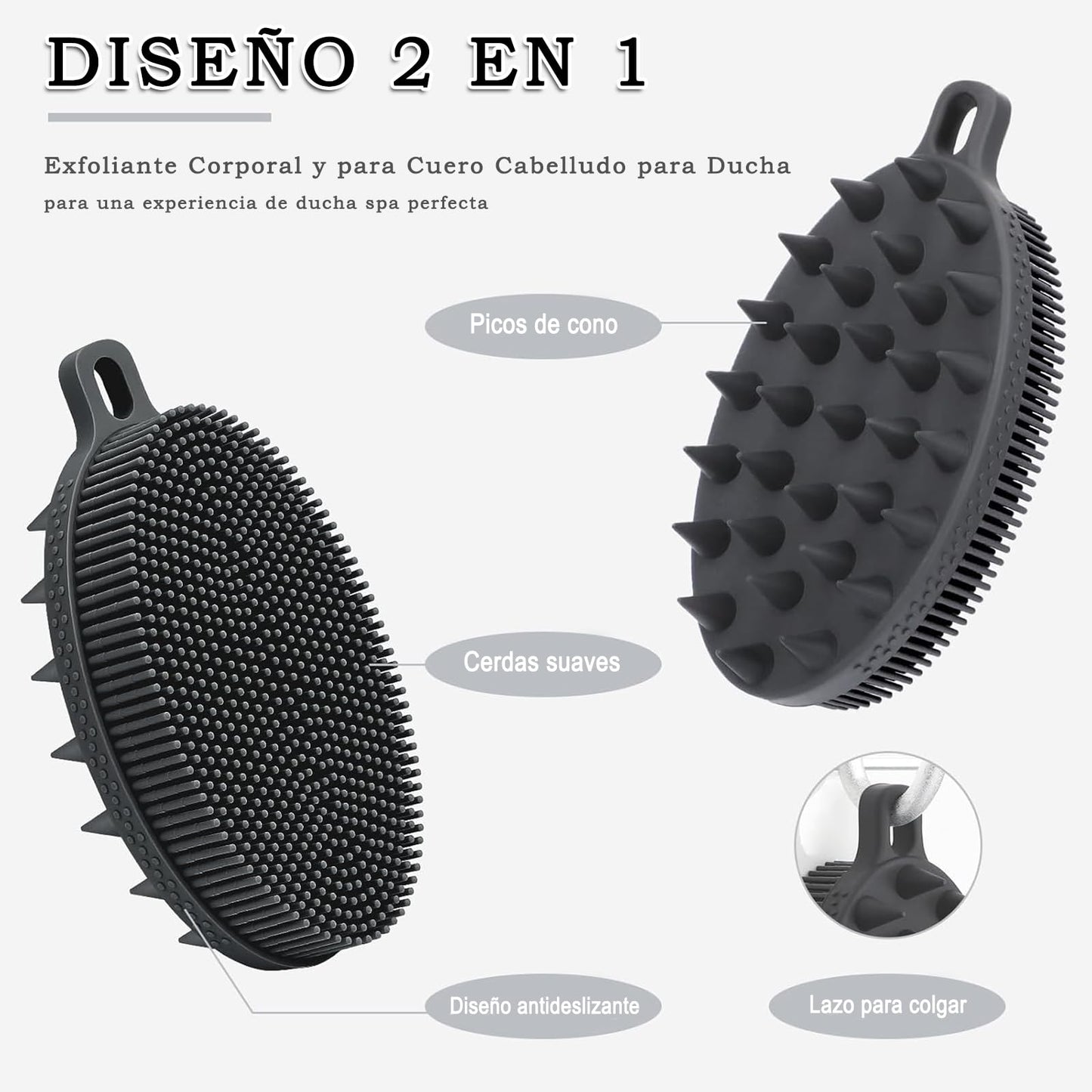 FREATECH Cepillo Silicona 2 en 1 para Baño y Champú - Negro