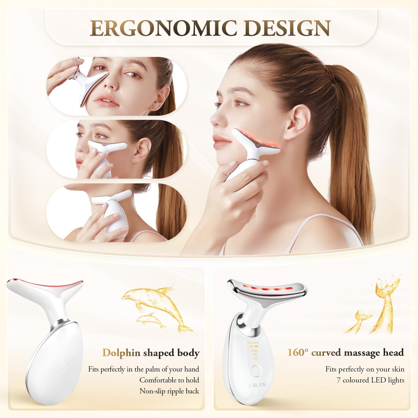 Masajeador Facial y Cuello ANLAN - EMS, LED y Calor