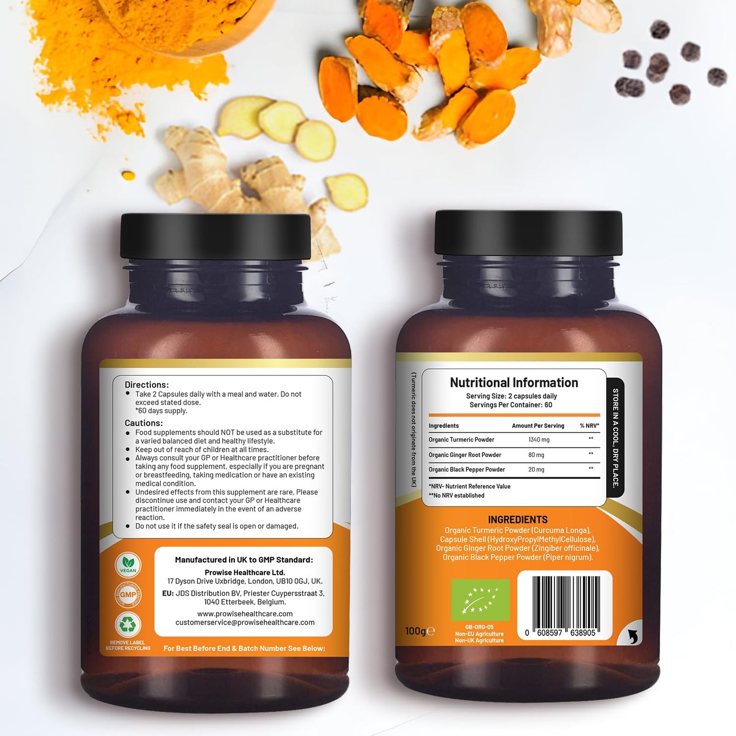 Turmeric Curcumin 1440mg with Black Pepper & Ginger I 120 High Strength Vegan Turmeric Capsules (2 Month Supply) I Made in the UK by Prowise Healthcare