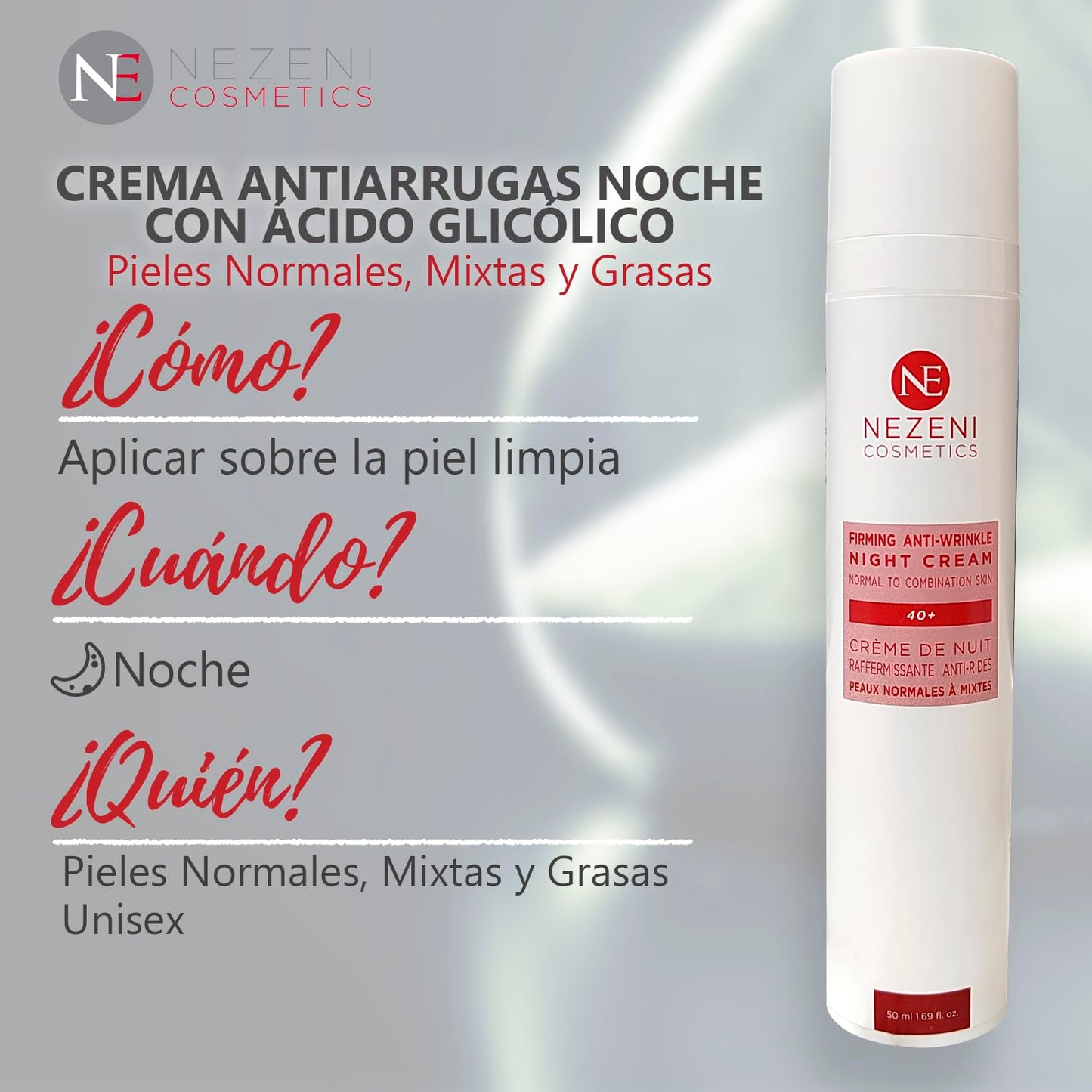 Nezeni Night Cream Glycolic Acid Anti-Wrinkle Women/Men 25 Active Ingredients | Deep Wrinkle Filler | Firming Anti-Wrinkle Night Cream for Face, Neck and Décolleté | Normal, Oily and Mixed Skin