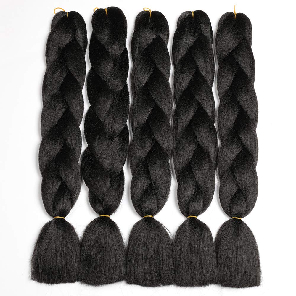 ShowJarlly 5 Piezas Extensiones de Pelo Africanas Trenzas 24" - Negro Natural