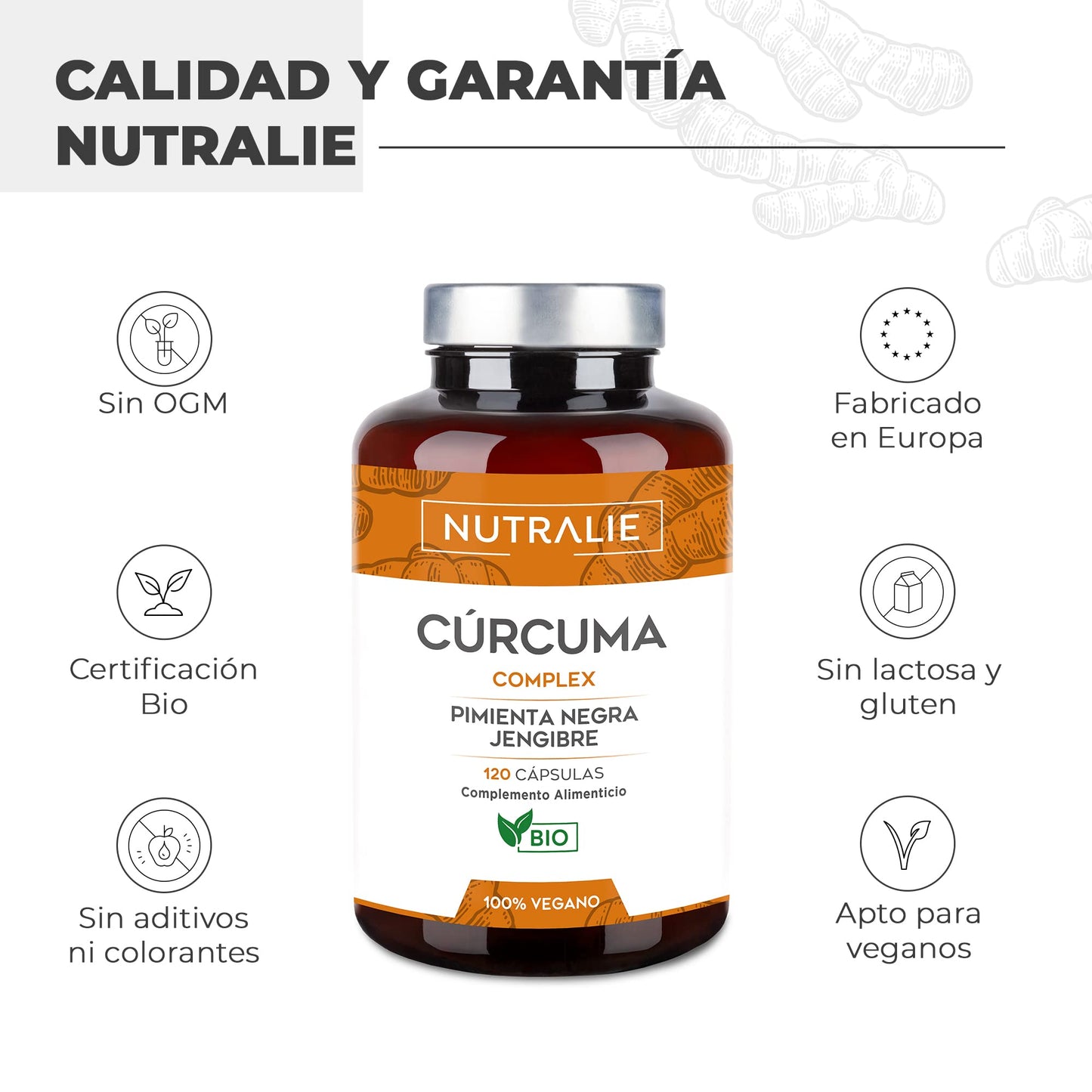Organic Turmeric with Ginger and Black Pepper (1420mg x Dose) Powerful Anti-inflammatory and Natural Antioxidant - High Concentration Curcumin and Piperine - Turmeric BIO | 120 Capsules Nutralie
