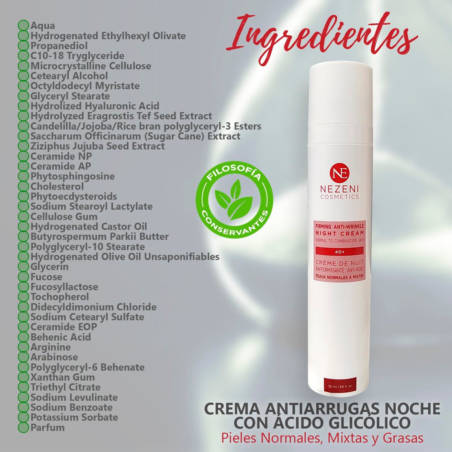 Nezeni Night Cream Glycolic Acid Anti-Wrinkle Women/Men 25 Active Ingredients | Deep Wrinkle Filler | Firming Anti-Wrinkle Night Cream for Face, Neck and Décolleté | Normal, Oily and Mixed Skin