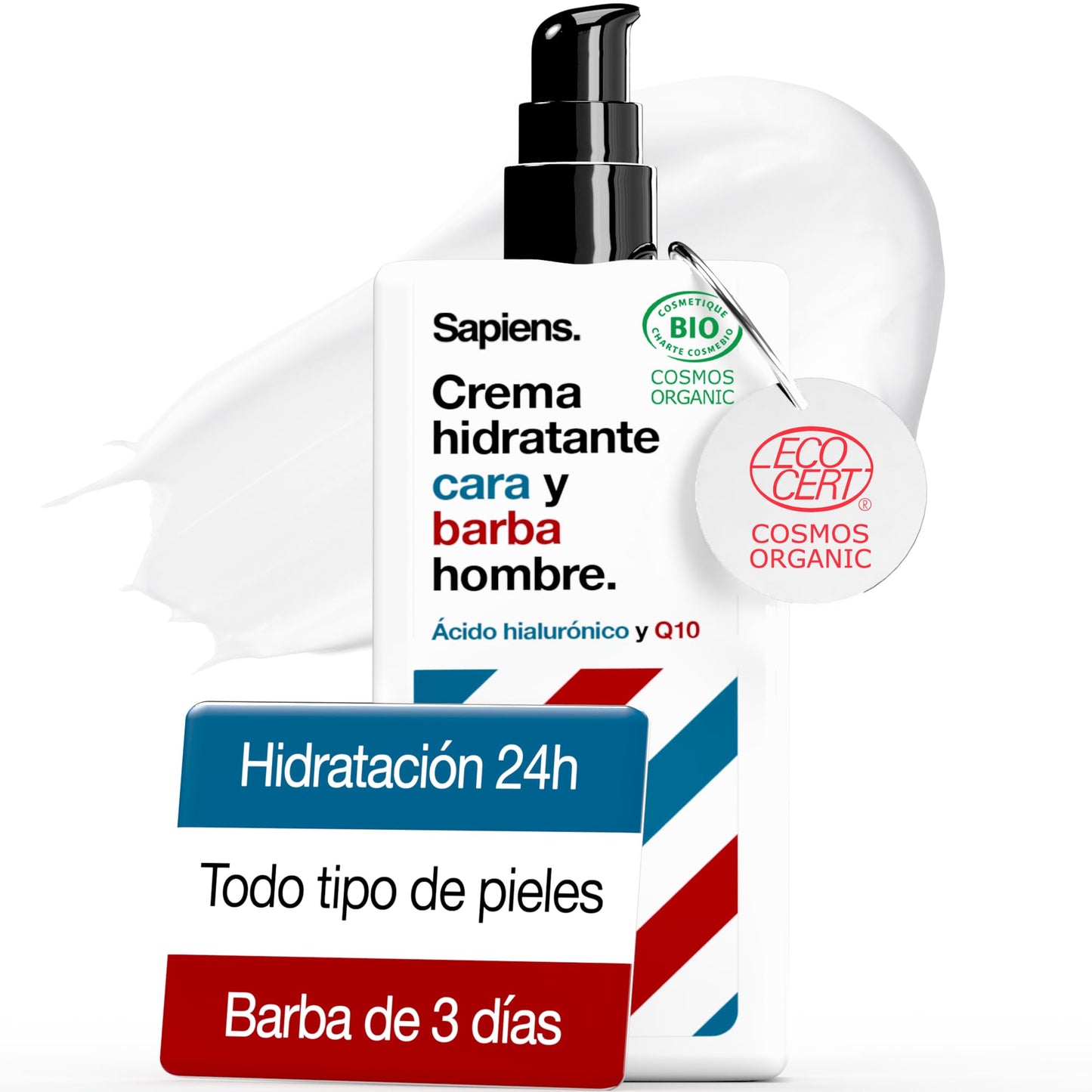 Sapiens Crema Hidratante Facial Hombre 2en1 - Ácido Hialurónico y Q10 - 80 ml