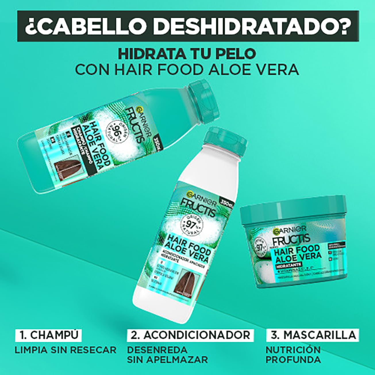 Garnier Fructis Pack Hair Food Aloe Vera with Shampoo, Conditioner and Mask for Dry Hair, Detangles and Moisturizes