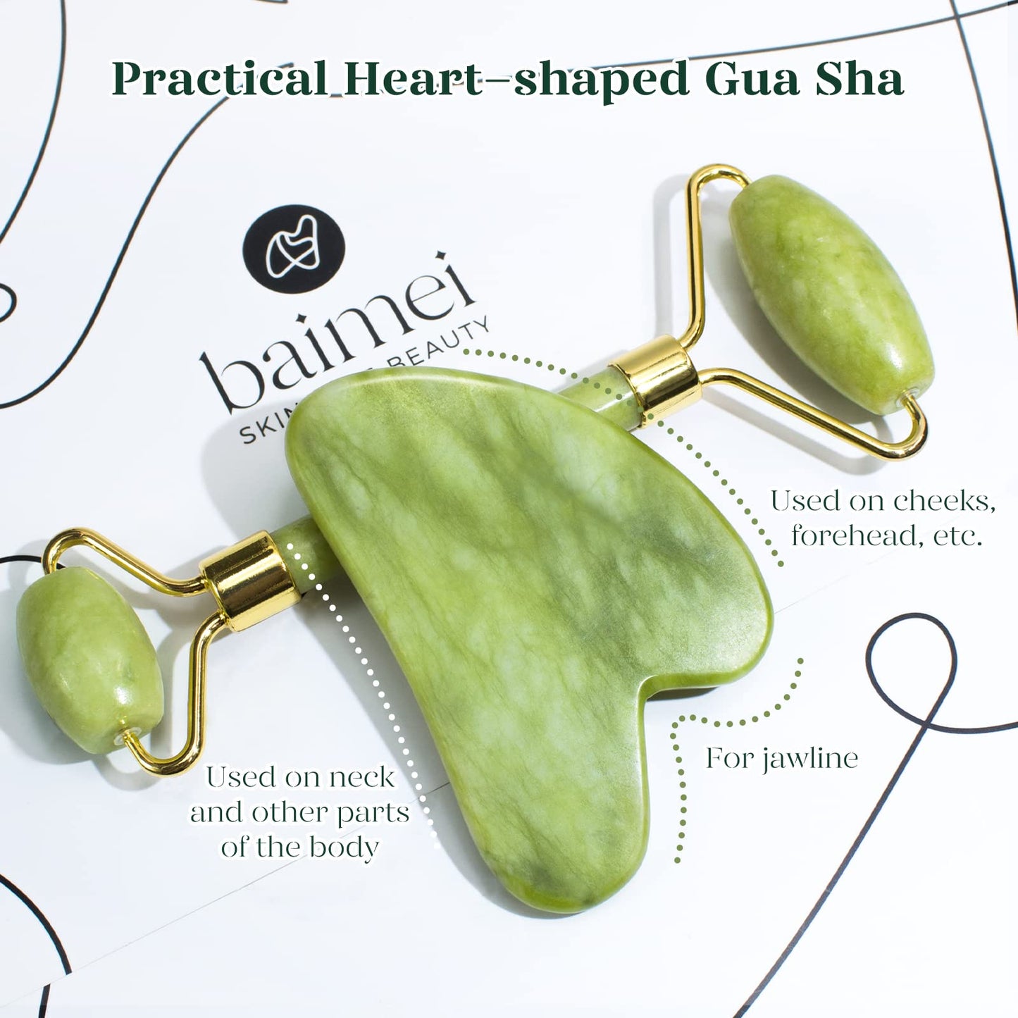 BAIMEI Gua Sha and Jade Roller, Guasha Facial Massager Soothes and Relaxes Skin, Skin Care Gift, Christmas Gift