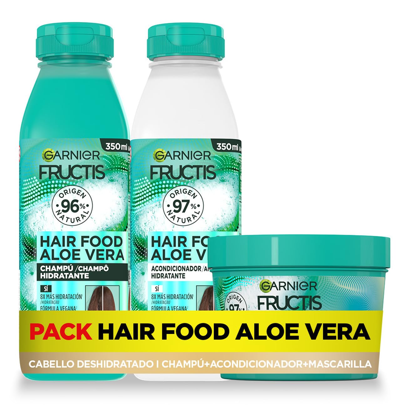 Garnier Fructis Pack Hair Food Aloe Vera with Shampoo, Conditioner and Mask for Dry Hair, Detangles and Moisturizes