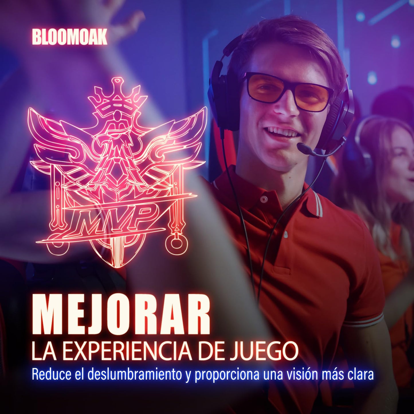 Bloomoak-99% Blue Light Blocking Glasses-Gaming Glasses-Anti Glare - Anti Eyestrain - TR90 Material - Suitable for Screens, Games, TVs, Mobile Phones (Amber - 99% - Black Frame)