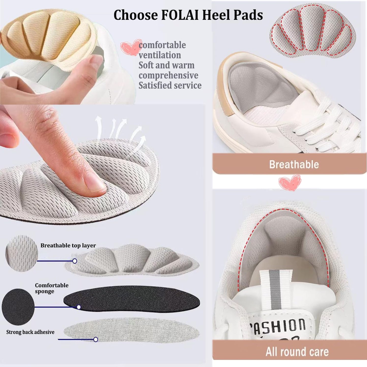 4 Pairs Heel Pads, Non-Slip Self-Adhesive High Heel Shoe Pads, Insoles Inserts for Shoes Too Big and Loose for Men and Women