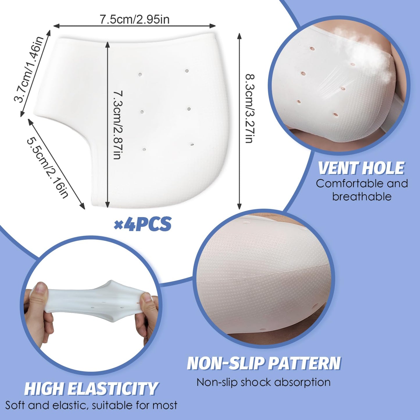 4 Protectores de Talón y Tobillo de Silicona - Taloneras para Fascitis Plantar y Dolor de Talón