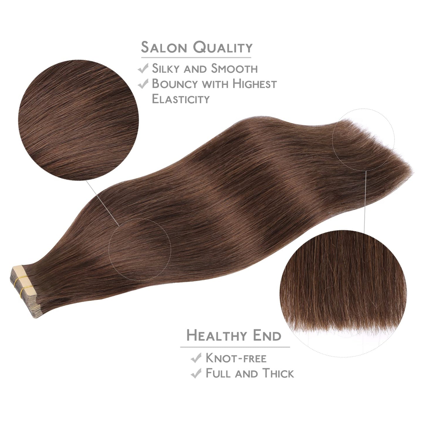 WENNALIFE Extensiones Adhesivas Pelo Natural Remy – 45 cm, Castaño Chocolate