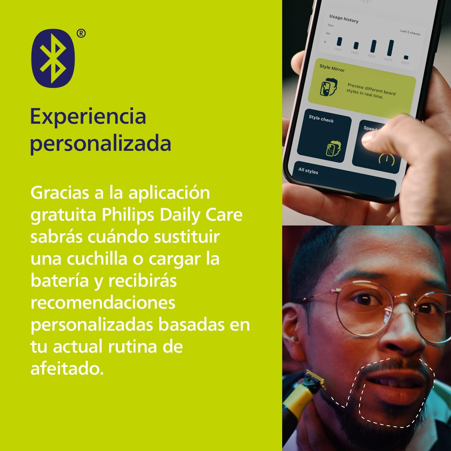 Philips OneBlade 360 con Bluetooth - Recortadora y Afeitadora Hombre
