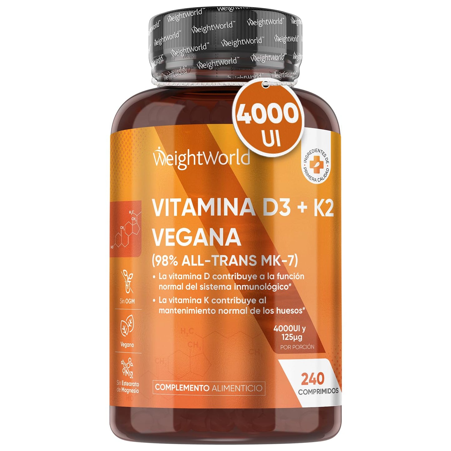Vitamin D3 and K2 4000 IU - 240 Micro-Tablets, 1 a Day - Supports Immune System, Bones, Muscles and Teeth - High Bioavailability with 98% MK7, Vegan and Non-GMO Vit D Supplement