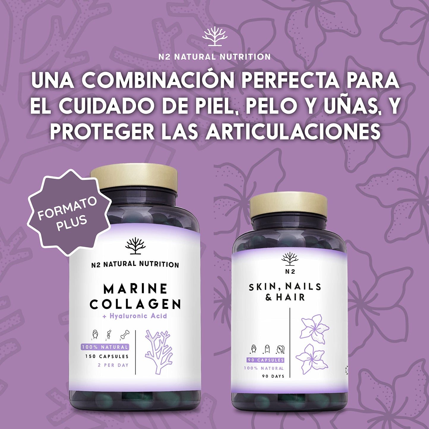 Collagen with Magnesium and Hyaluronic Acid. Vitamin C. 150 Capsules 75-day supply. High Concentration. Joint, Skin and Bone Care. PEPTAN Marine Collagen. CE.N2 Natural Nutrition