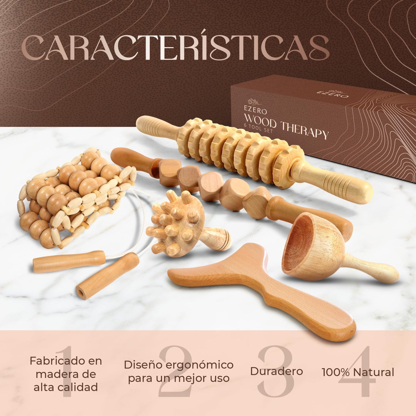 Kit de Maderoterapia Corporal Ezero - 6 Piezas Anticelulíticas