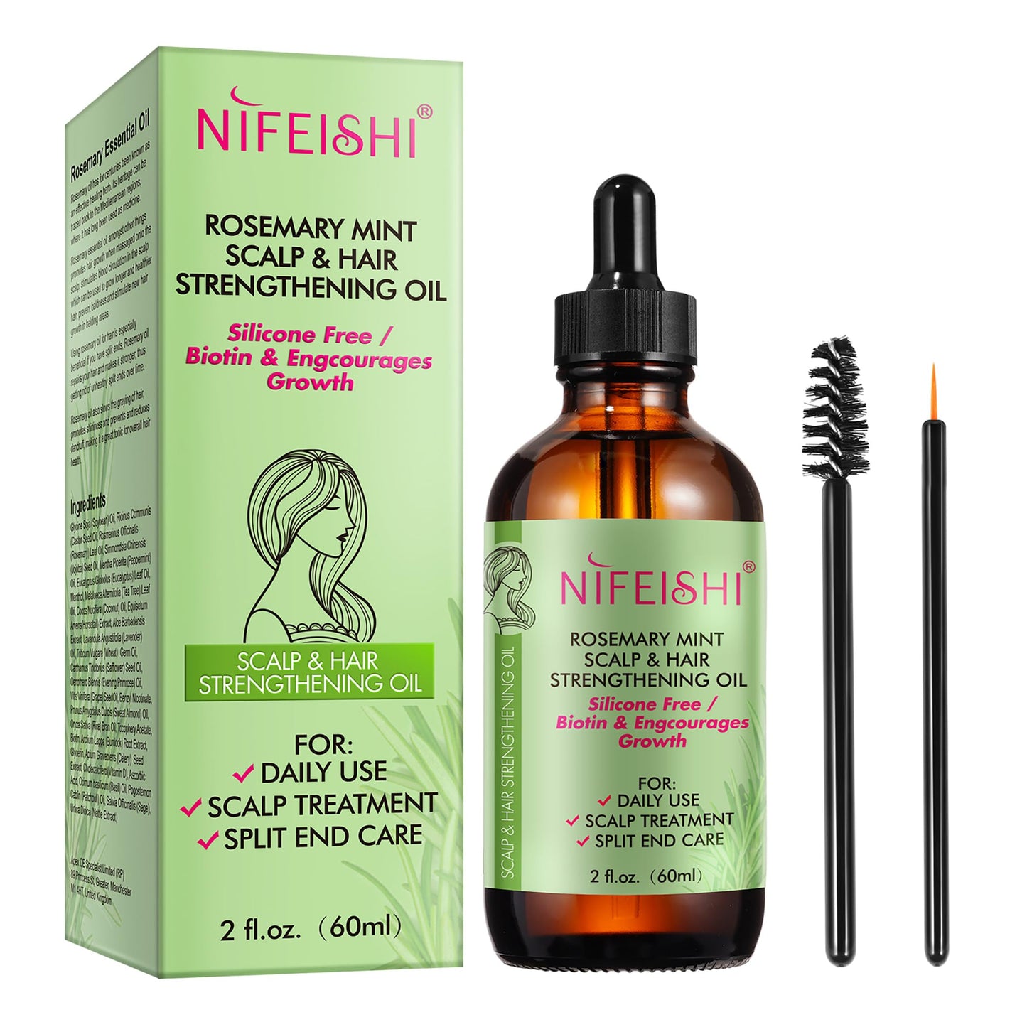 Aceite de Romero 60ml - Crecimiento y Reparación del Cabello Seco y Dañado, 100% Natural para Hombres y Mujeres