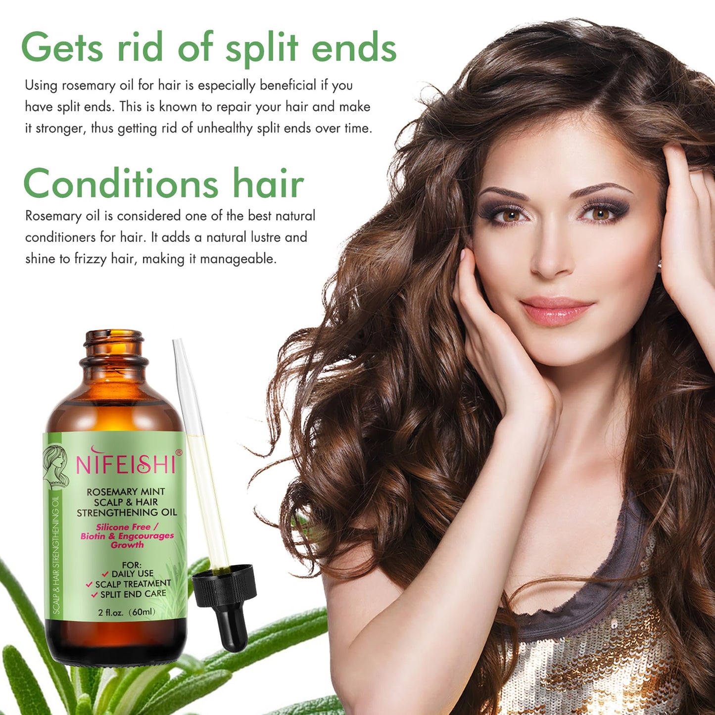 Aceite de Romero 60ml - Crecimiento y Reparación del Cabello Seco y Dañado, 100% Natural para Hombres y Mujeres