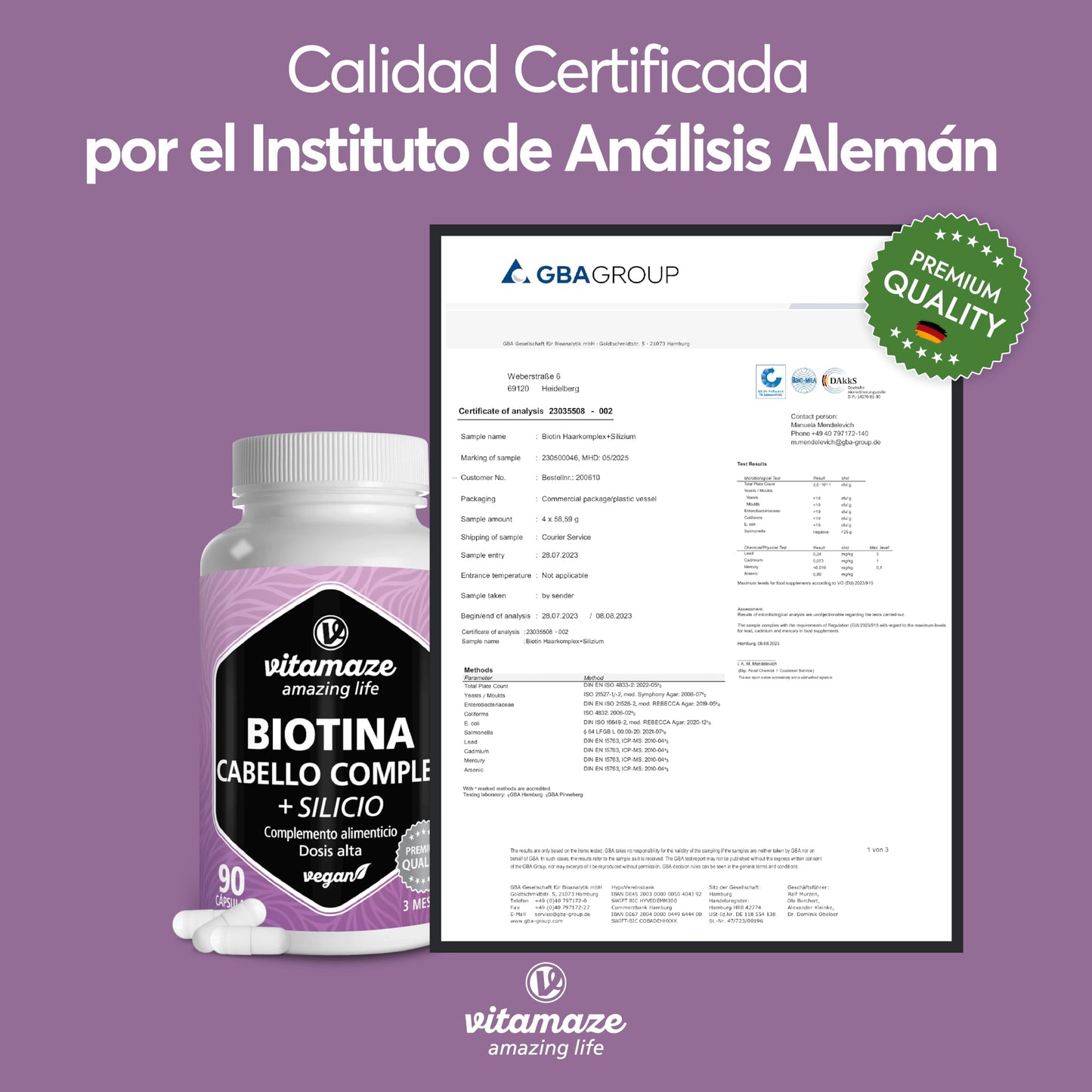 Biotin for Hair + Hair Vitamins with Silicon, Hyaluronic Acid, Zinc and Selenium, 90 Capsules, Anti-Hair Loss for Women with Vitamin B2 and Piperine. German Quality. Vitamaze®