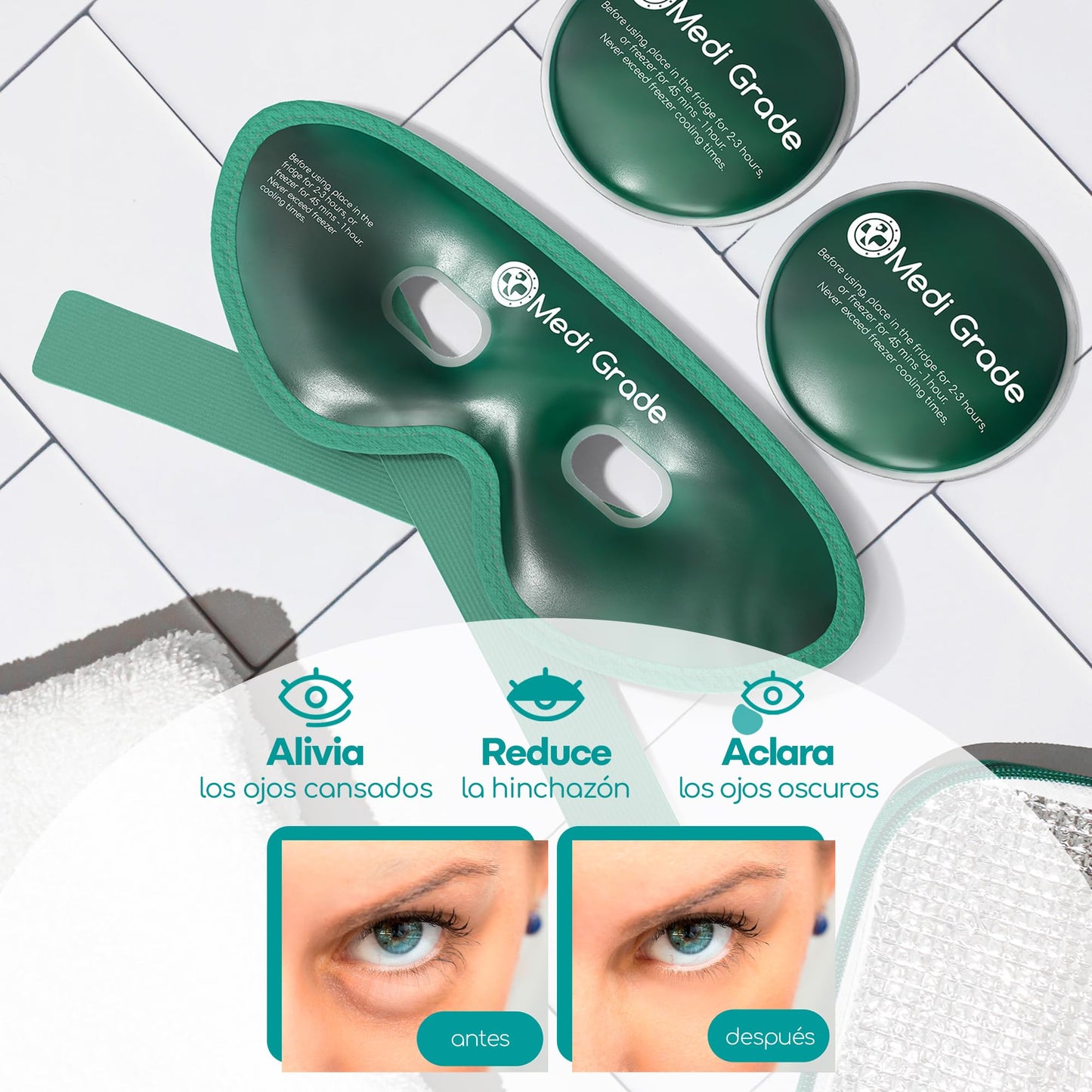 Medi Grade Antifaz de Gel Frío Reutilizable con Parches y Neceser