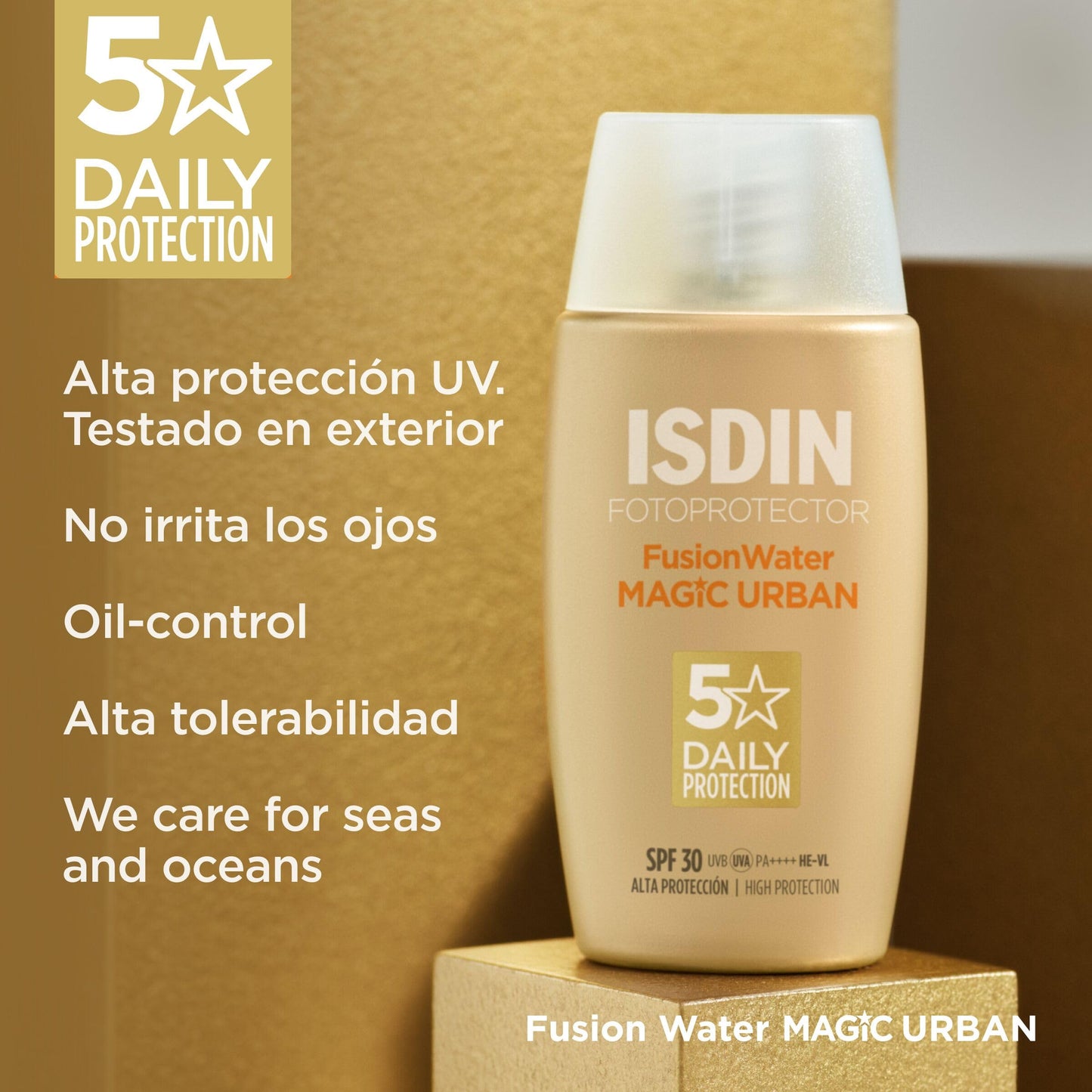 Isdin Fotoprotector Fusion Water Urban SPF 30 - Ultralight Facial Sunscreen for Daily Use for Urban Environments, UVA, Blue Light and Anti-Pollution Protection, 50 ml, Packaging may vary