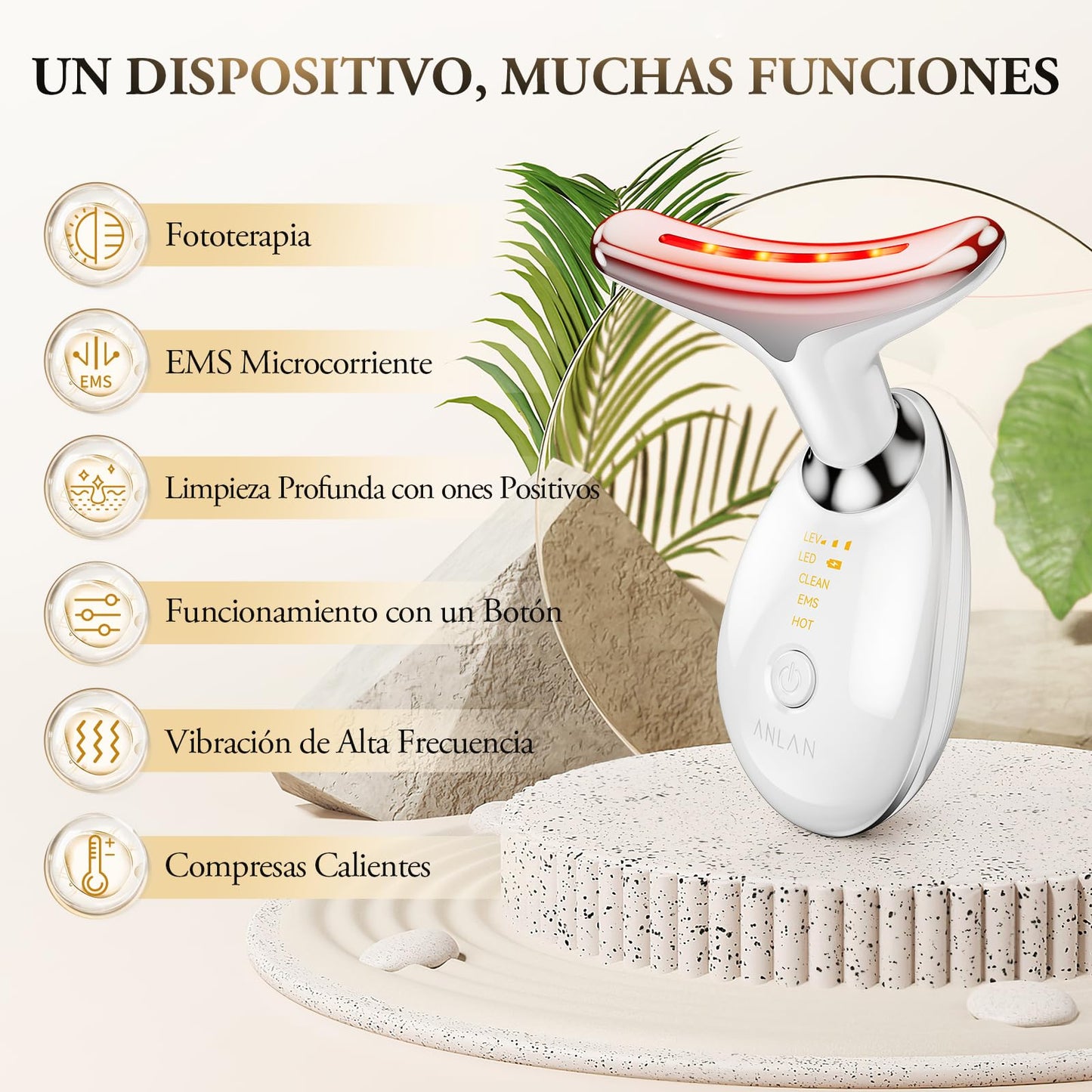 Masajeador Facial y Cuello ANLAN - EMS, LED y Calor