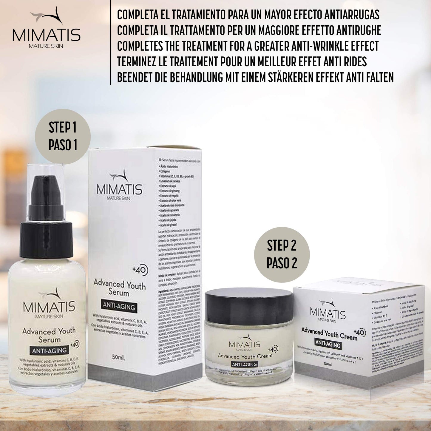 Vitamin C Serum +40 Years Mature Skin Hyaluronic Acid and Facial Collagen Anti-Wrinkle and Illuminating Face and Eye Contour for Women and Men - From Spain
