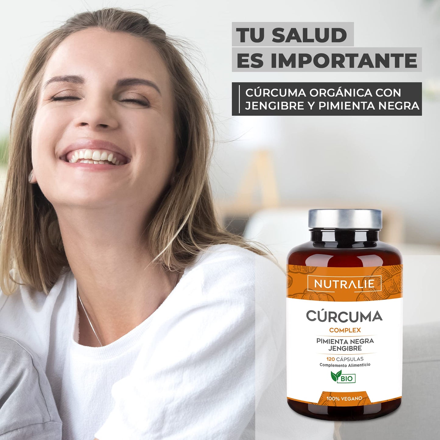 Organic Turmeric with Ginger and Black Pepper (1420mg x Dose) Powerful Anti-inflammatory and Natural Antioxidant - High Concentration Curcumin and Piperine - Turmeric BIO | 120 Capsules Nutralie