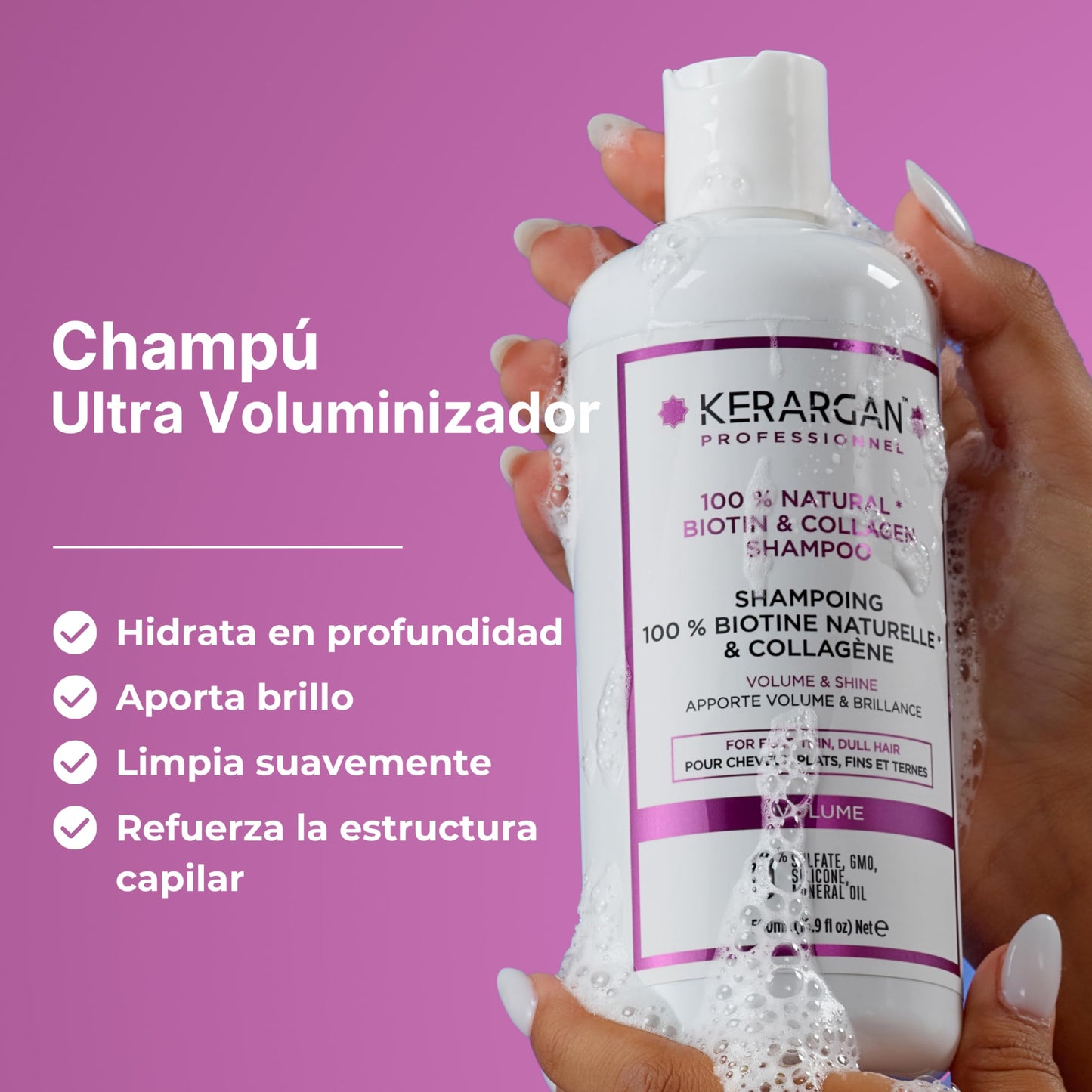 Kerargan Champú Voluminizador con Biotina y Colágeno - 500ml