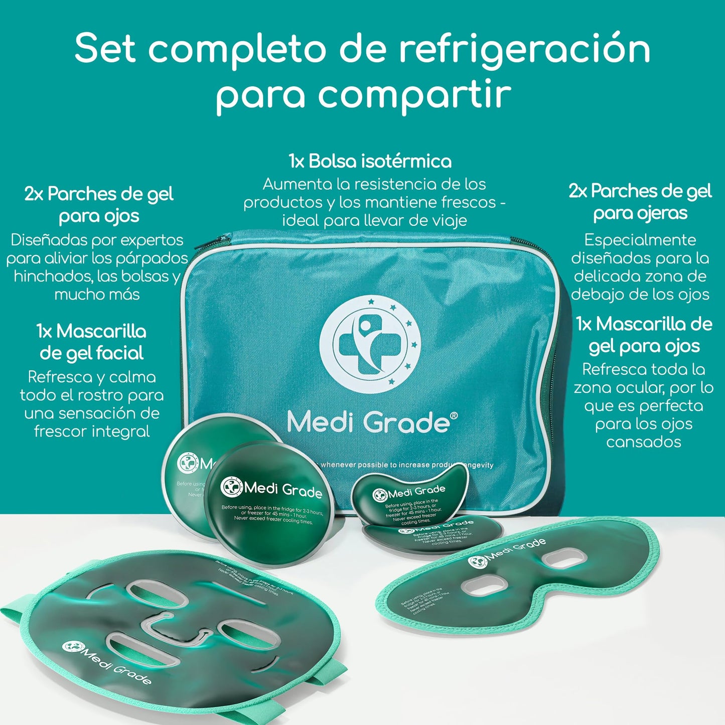 Cold Gel Mask and Eye Mask – Medi Grade Facial Gel Technology – Set for Women and Men, Cold Mask for Face Eyes and Anti Dark Circles