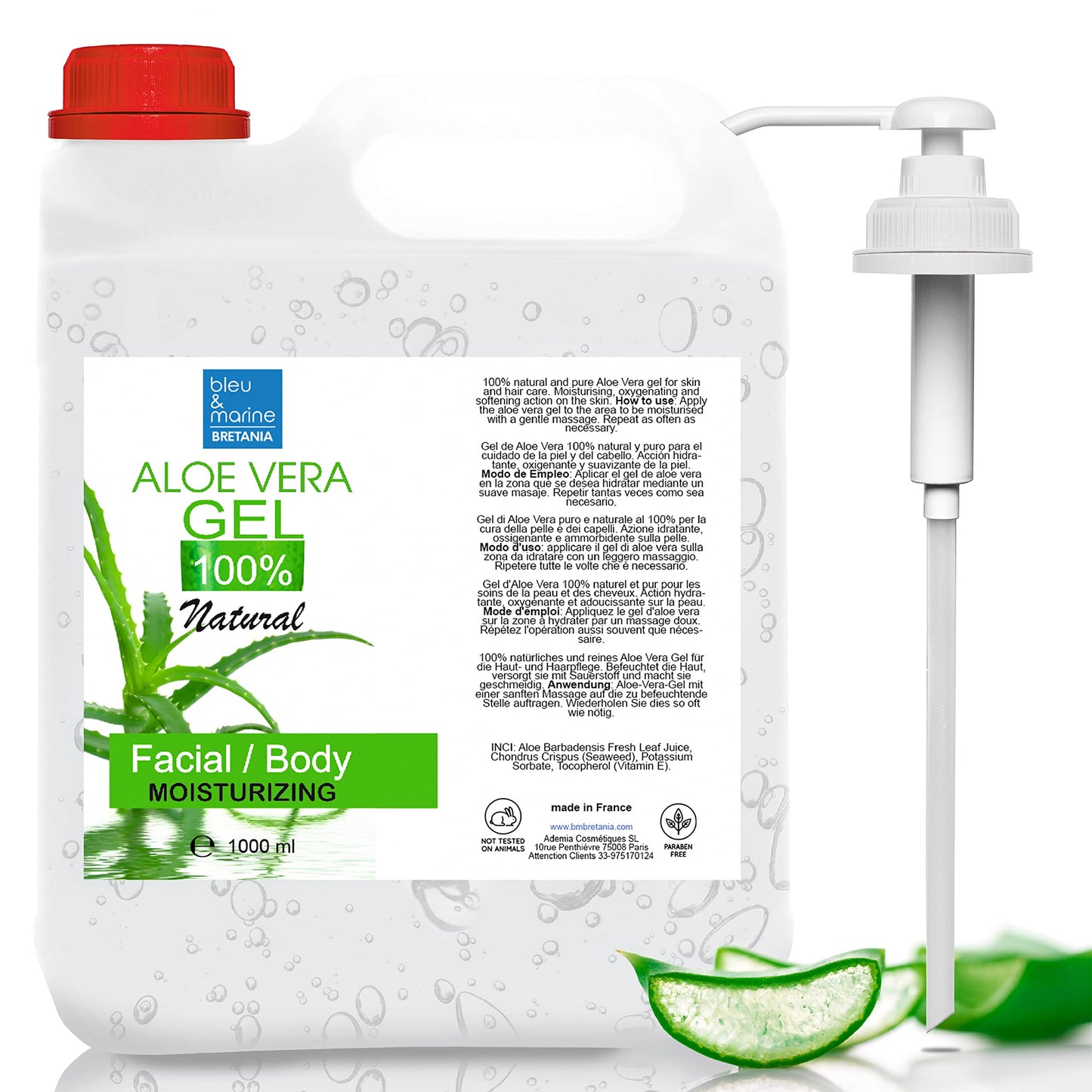 Aloe Vera Gel, Pure Gel, 100% Natural, Homemade Cosmetics, Facial and Body Moisturizer, Hair and Skin Repair, Firming, Organic Farming, Sunburn, 1000ml