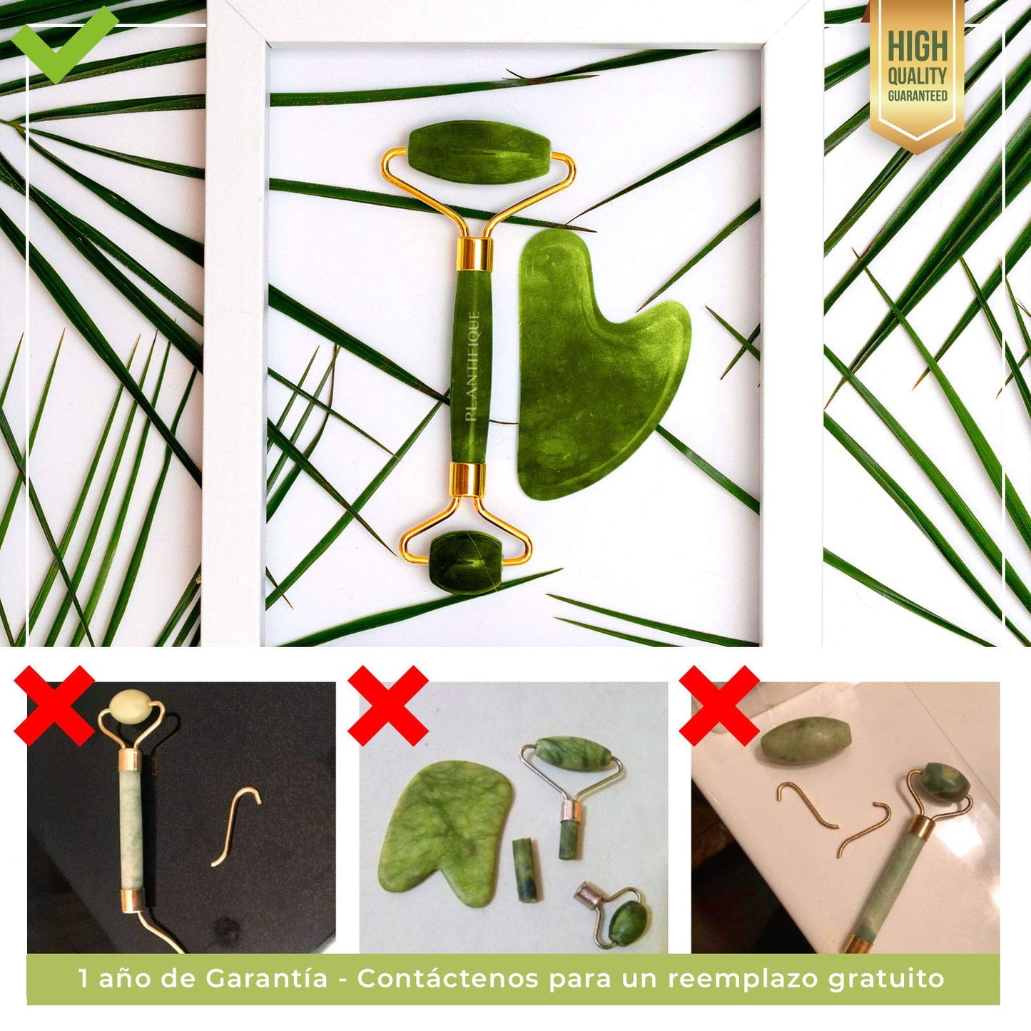 Plantifique – 100% Authentic Gua Sha and Jade Facial Roller – Anti-Wrinkle Facial Massager for Toning and Firming Skin – Massage Roller – Facial Massagers – Eye Massager