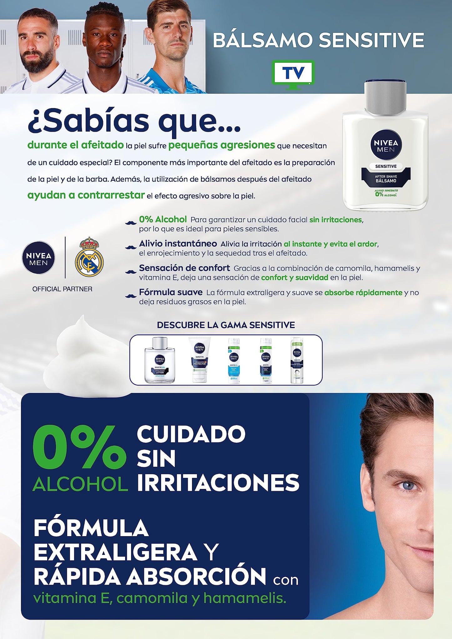 NIVEA MEN Sensitive After Shave Balm (1 x 100 ml), for the care of sensitive skin, anti-irritation balm with 0% alcohol to instantly soothe the skin