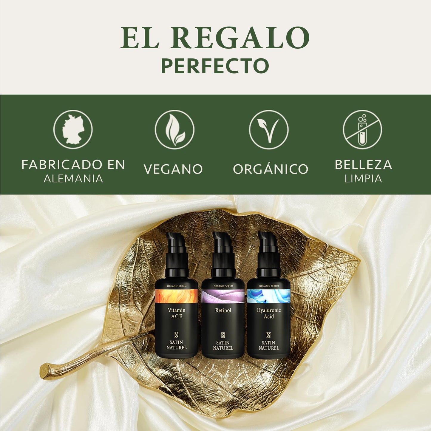 Set de Belleza Satin Naturel: Sérums Vitamina C, Retinol y Ácido Hialurónico