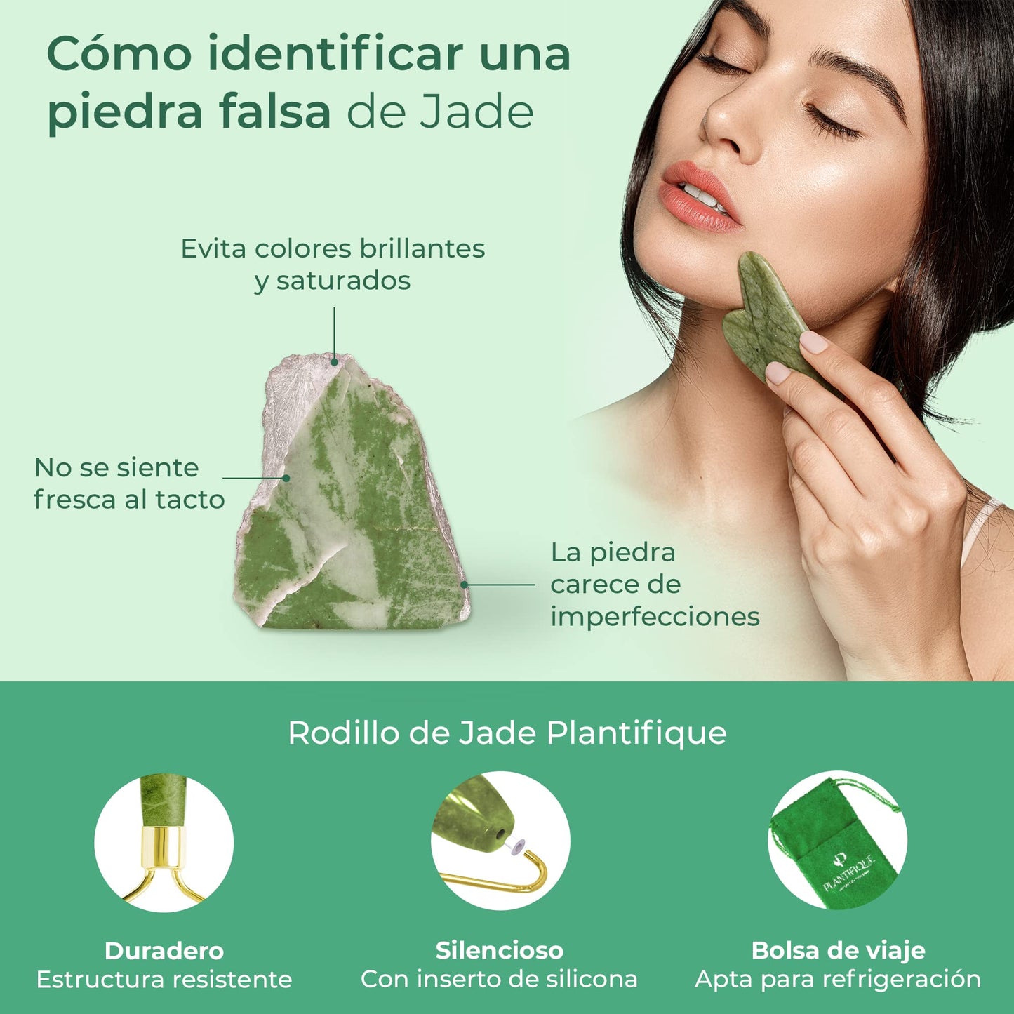 Plantifique – 100% Authentic Gua Sha and Jade Facial Roller – Anti-Wrinkle Facial Massager for Toning and Firming Skin – Massage Roller – Facial Massagers – Eye Massager