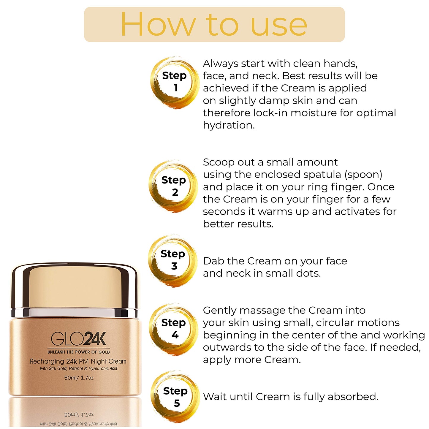 GLO24K Retinol Night Cream with 24k, anti-aging formula with hyaluronic acid