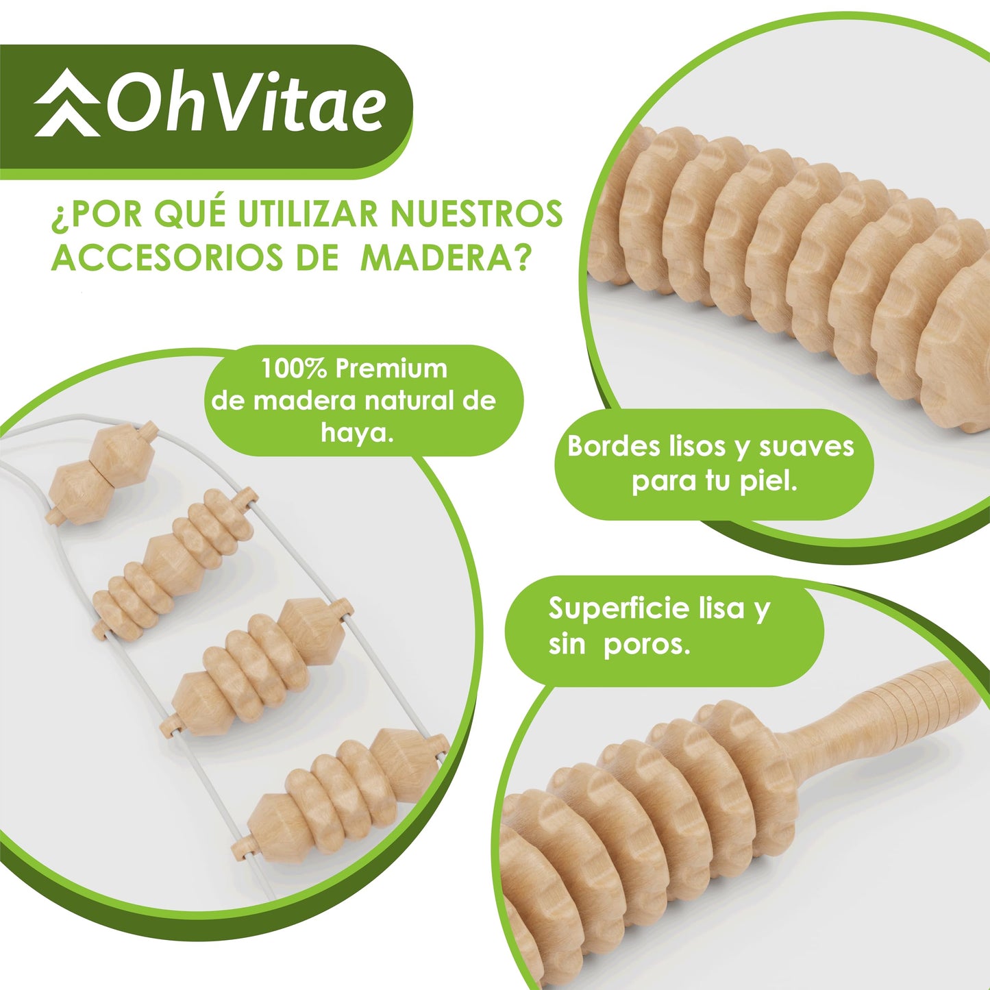 OH VITAE Kit Maderoterapia Corporal - Rodillos y Accesorios Anticelulitis