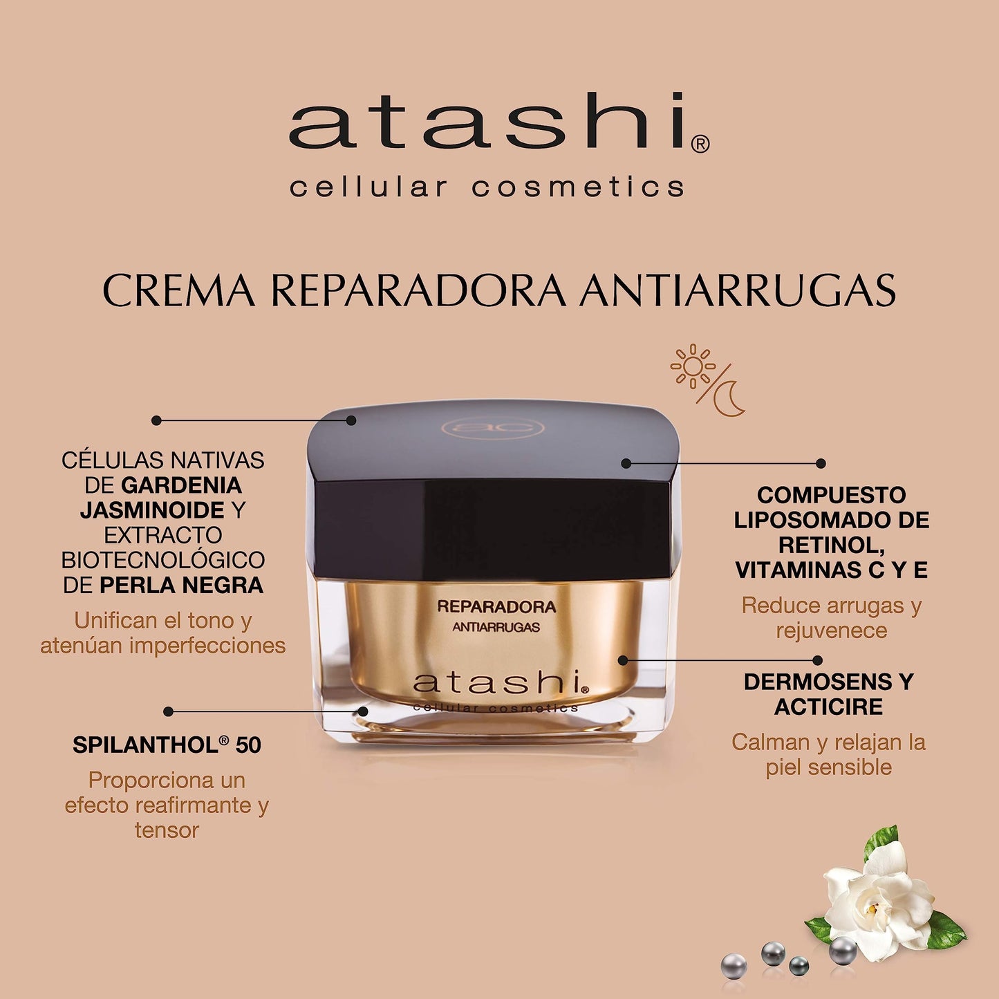 Atashi Anti-Aging | Anti-Wrinkle Repair Cream | Reduces Wrinkles, Firms and Rejuvenates | Natural Botox Effect | With Retinol, Collagen and Vitamin C and E | Suitable for Sensitive Skin | 50 ml
