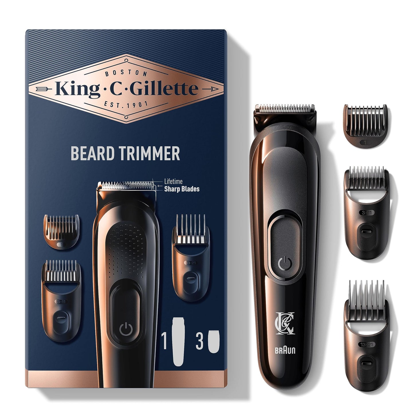 King C. Gillette Recortadora de Barba Inalámbrica con 3 Peines