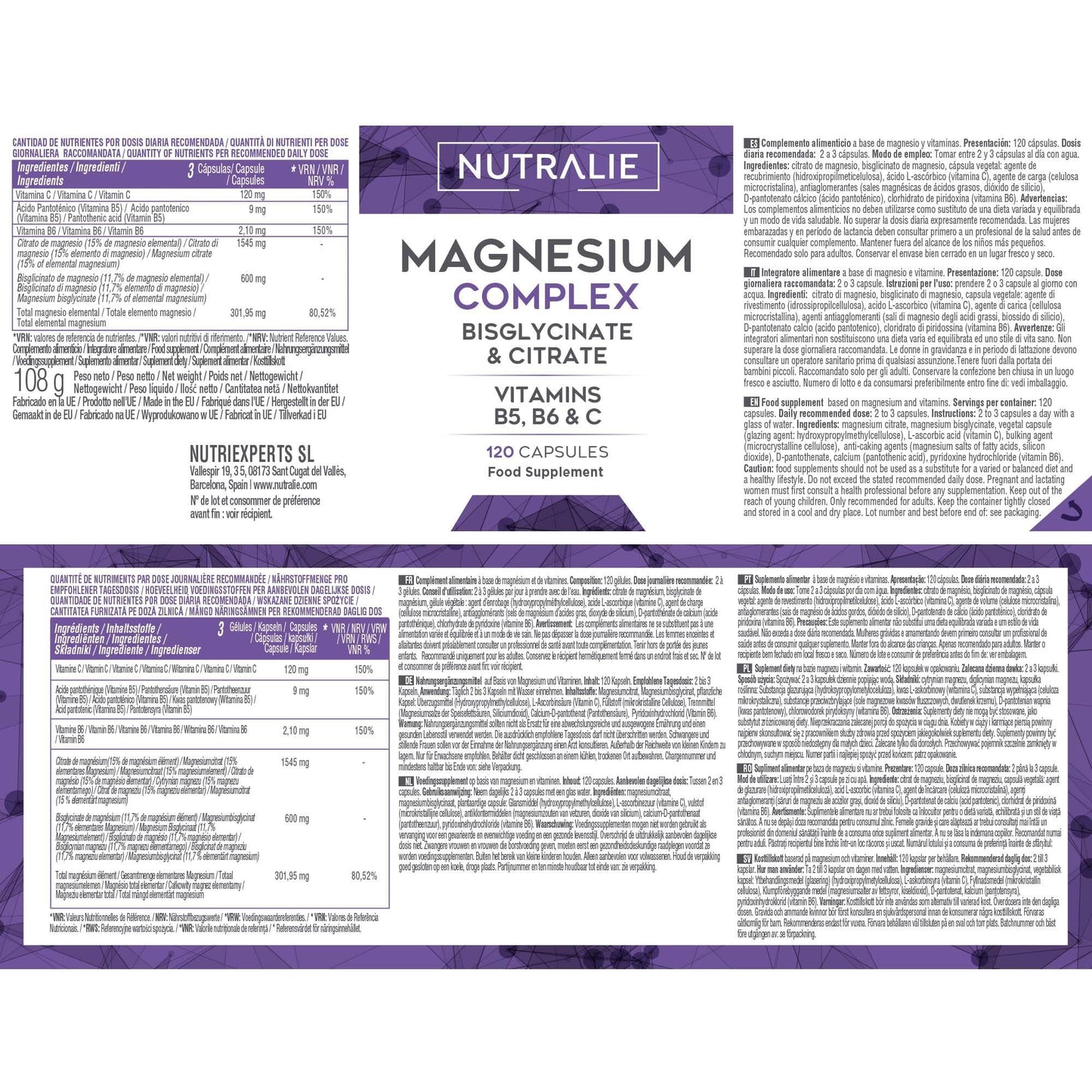 Magnesium Citrate 1545mg + Magnesium Bisglycinate 600mg - Reduces Tiredness and Fatigue, Relieves Joint and Muscle Pain - High Bioavailability Magnesium | 120 Capsules Nutralie